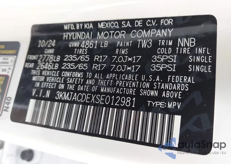 2025 Hyundai Tucson Se z USA, uszkodzony, nr VIN 3KMJACDEXSE012981